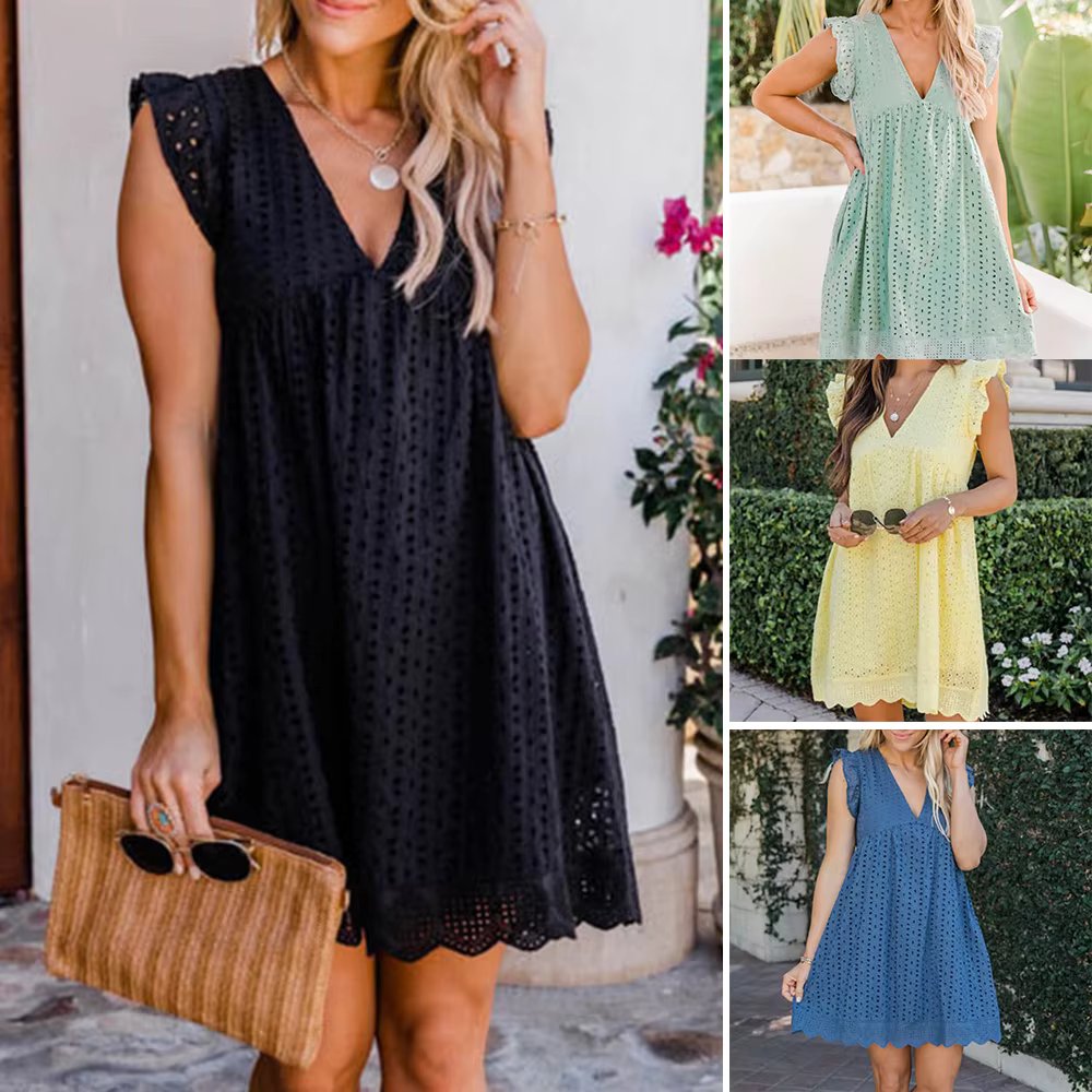 Hot Summer V-neck Cotton Short Skirt Solid Color Dress California Romper For 2022 For Women Lady Pleated Skirt Robe Femme Été