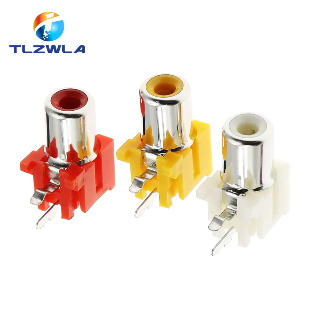 10PCS AV-8.4-5 2x Holes 2Pins RCA Sockets 90Degree Audio Video Connecctors Jacks Yellow White Red