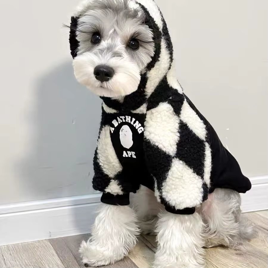 Dog Winter Sweater Warm Chessboard Hoodie Pet Clothing French Bulldog Dachshund Pet Coat Costume