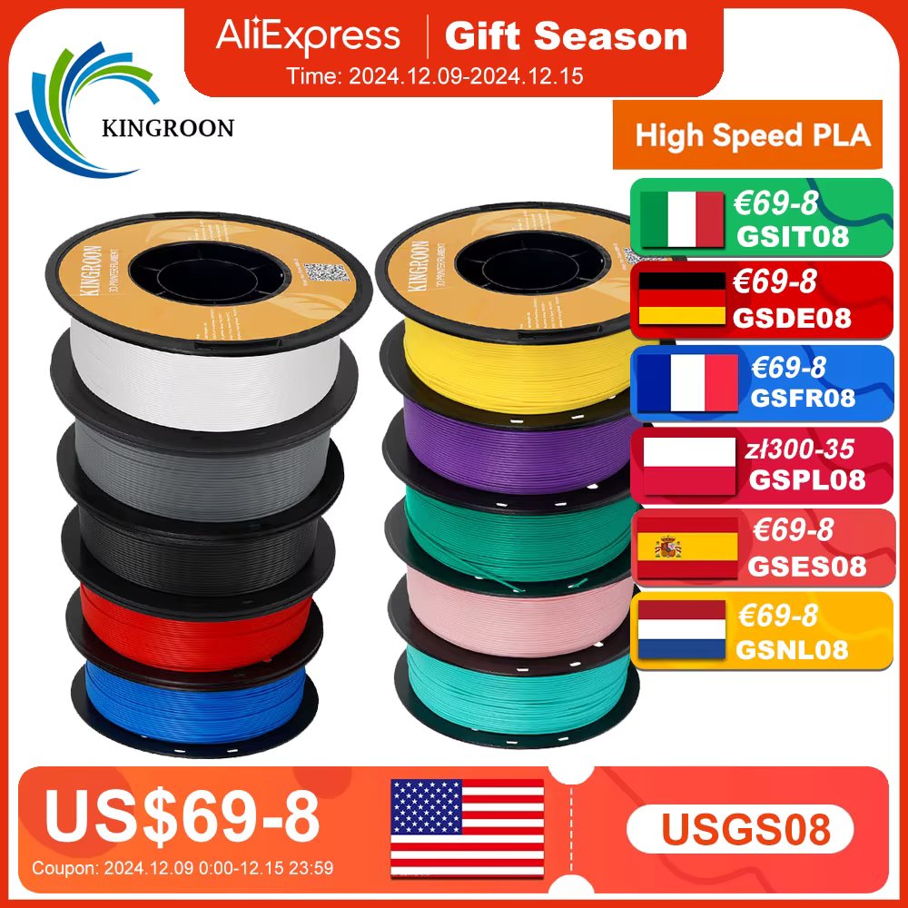 KINGROON HS-PLA Filament 1.75mm High Speed PLA 3d Printer Filament For Bambu All FDM 3D Printer 3D Printing Materials 5/10KG