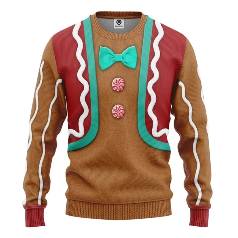 Gingerbread Man Cosplay 3D All Print Graphic Christmas Ugly Sweater Vintage Fashion Tops Hip Pop Festival Party Top Dropshipping
