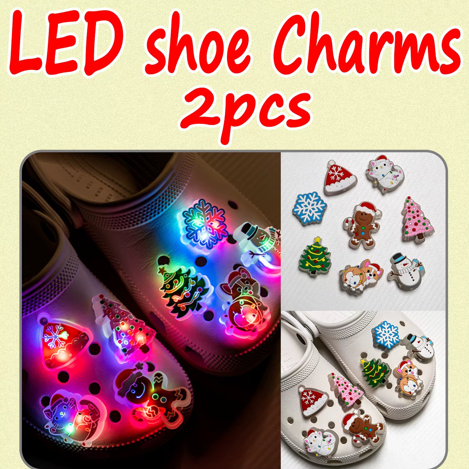 1/2pcs LED Christmas Shoes Charms Santa Claus Snow Snowman Luminous Shoe Decorations Gingerbread Man Dog Cat Clog Accessories