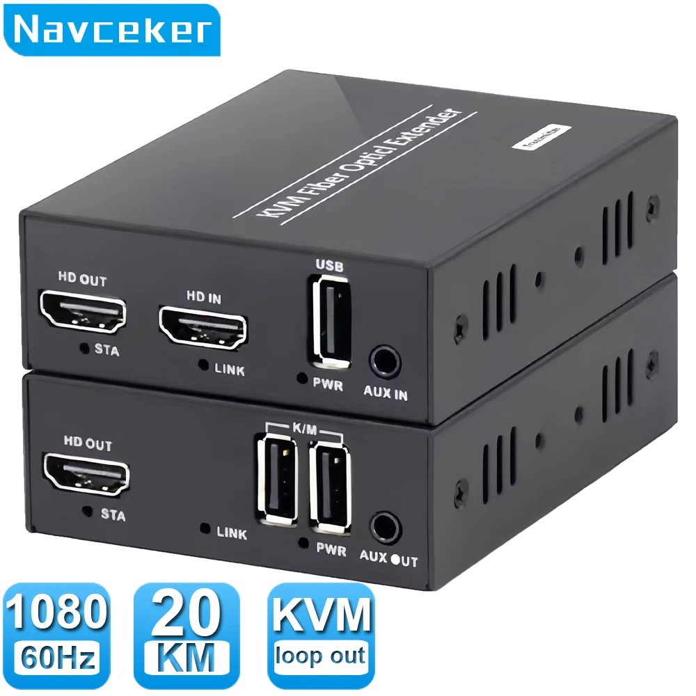 2024 Best HDMI to Fiber Optic Converter 1080P HDMI Fiber Optic Video Extender KVM USB Loop to HDMI Fiber Transmitter Receiver