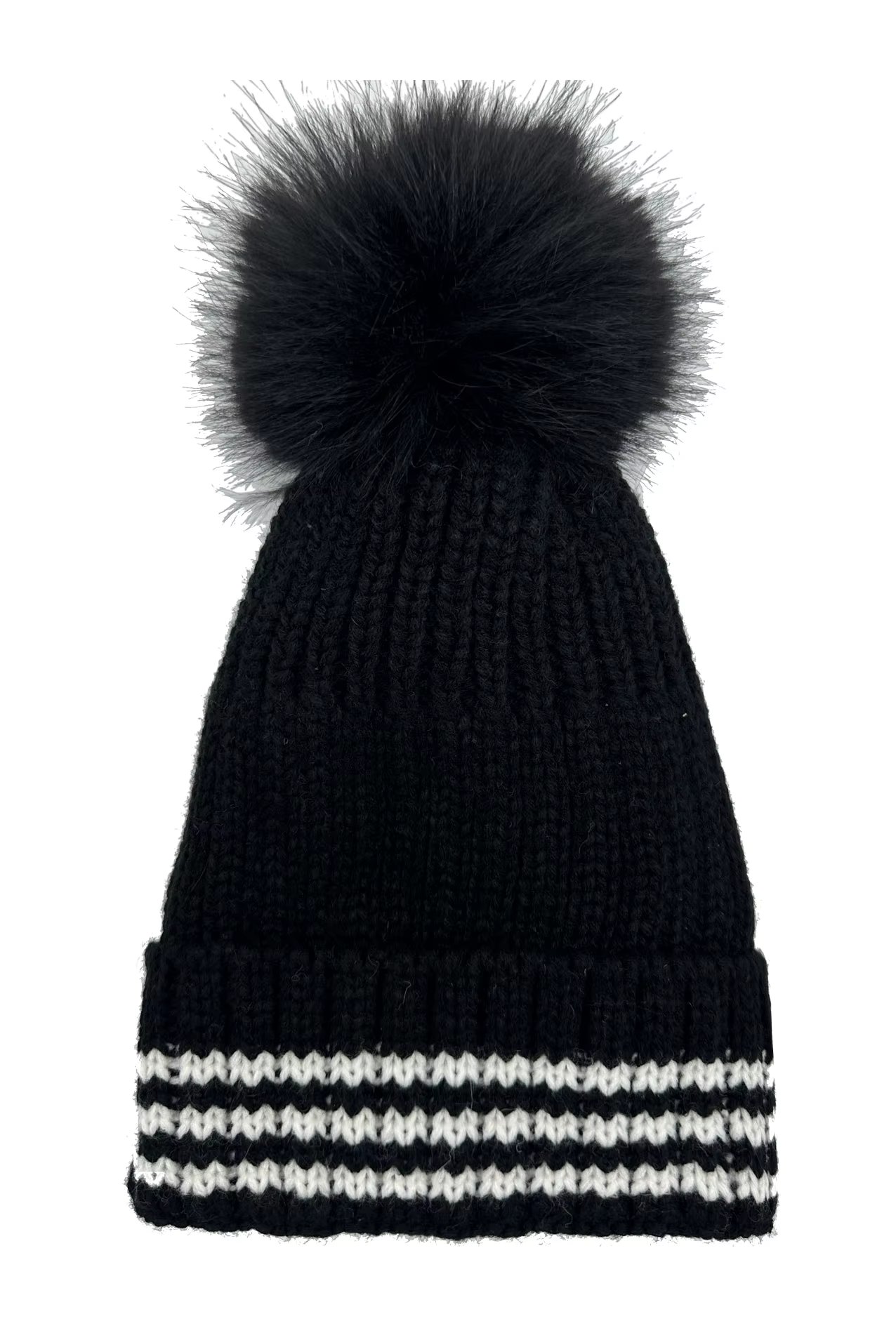 stylish Women's Winter Beanie Pom Pom Hat with Stripes - Warm, Soft & Fashionable