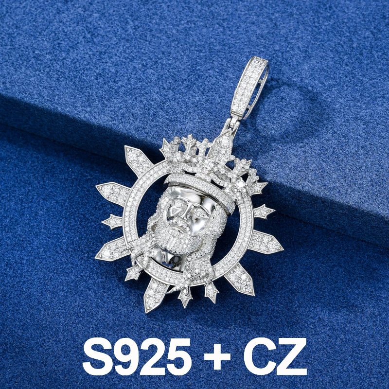 New Iced Out Bling Moissanite Religious Jesus Head Pendant Necklace For Men Christian Faith Charm Hip Hop Jewelry Party Birthday