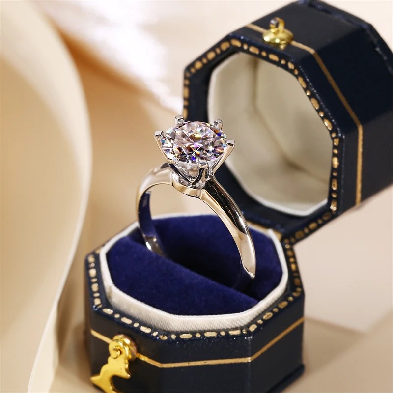 Solitaire ring Real 925 Sterling silver 1ct Moissanite cz Engagement Wedding Band Rings for women Bridal Statement Party Jewelry