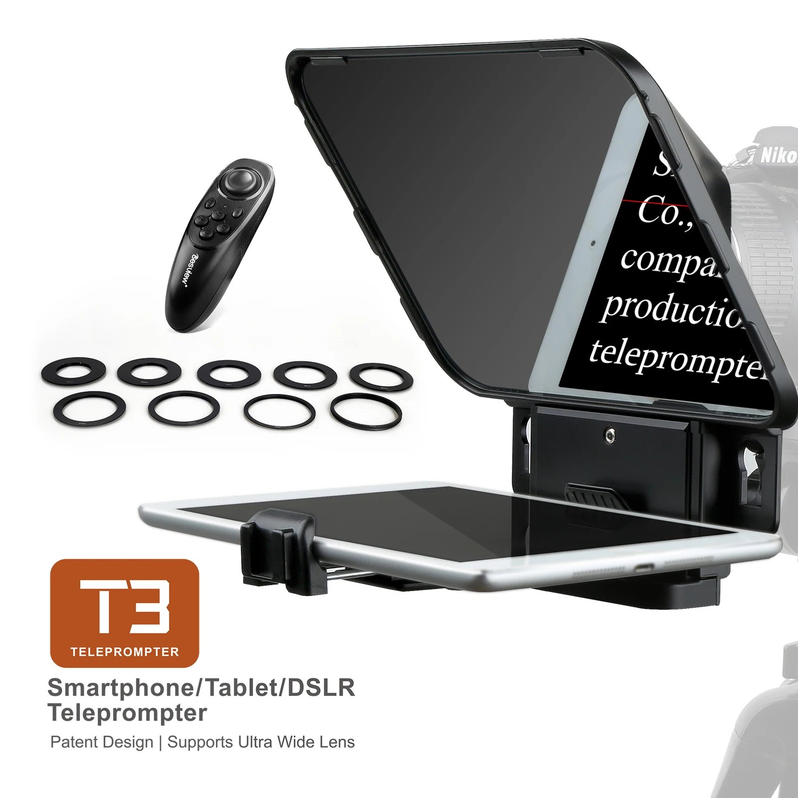 Desview T3 Teleprompter Work with iPad Tablet Smartphone up to 11" Teleprompter with Remote Control Wide Angle Len Great Partner