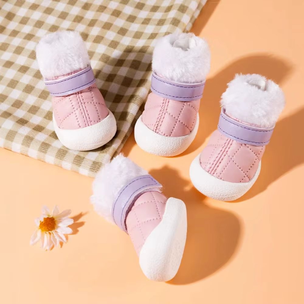 4pcs/set Thicken Puppy Snow Boots Adjustable Windproof Winter Dog Shoes Soft Waterproof Warm Puppy Booties Winter