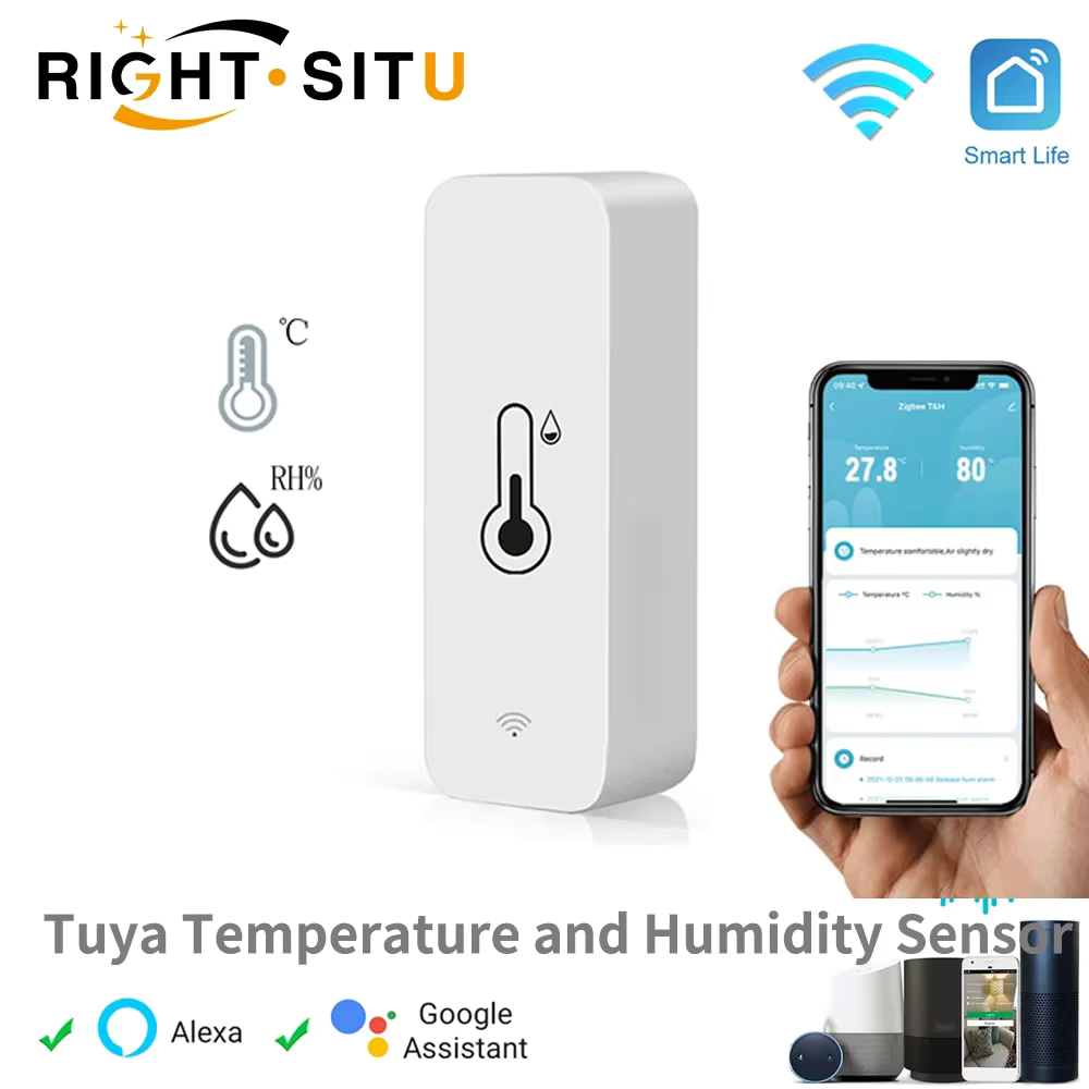 Tuya WiFi Smart Temperature And Humidity Sensor Battery Powered  Smart Home Security Work With Alexa Google Home