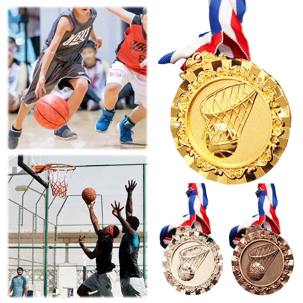6.5cm Basketball Medals Sports Medal with Neck Ribbon Basketball Award Medals Gold/Silver/Bronze Medals for Winners
