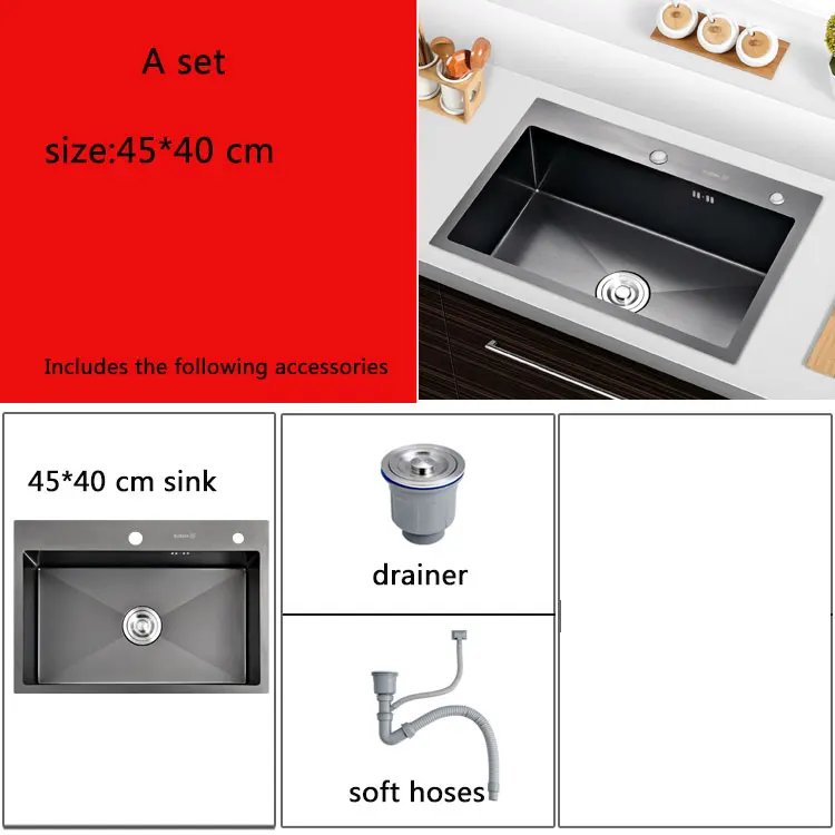 Black kitchen sink above counter or udermount vegetable washing basin sink kitchen  black stainless steel seamless welding pia