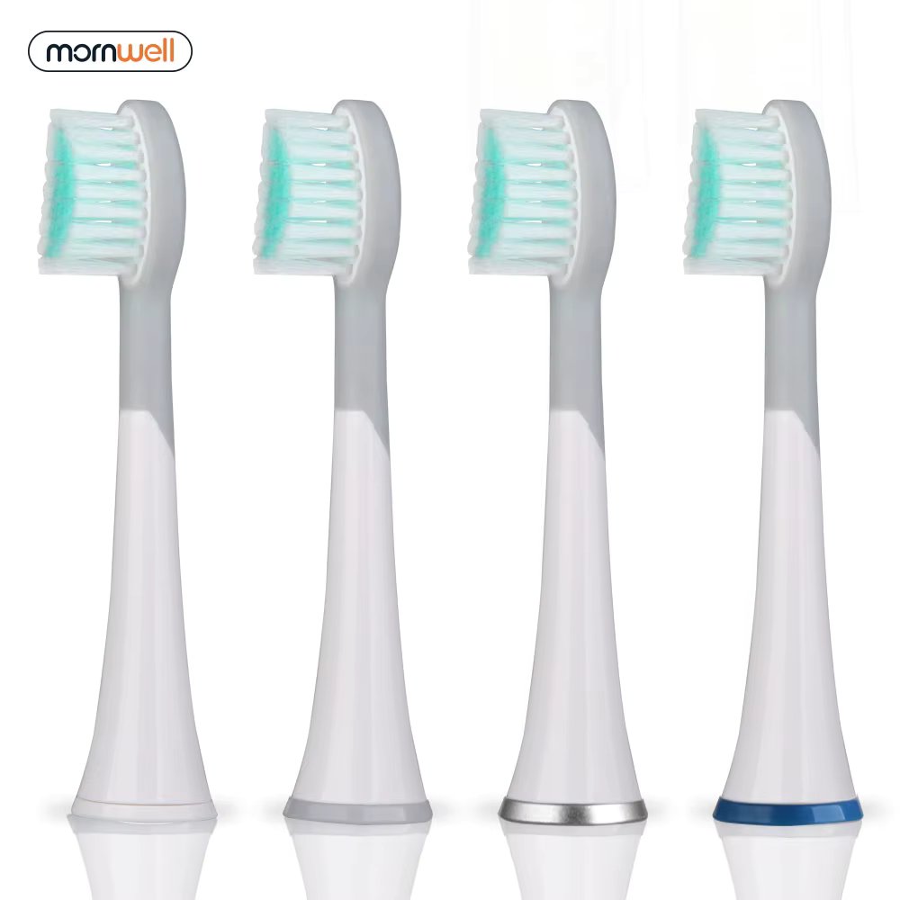 D901/D902 Mornwell 4pcs White Rubberied Replacement Toothbrush Heads with Caps for Mornwell D01/D02 Electric Toothbrush