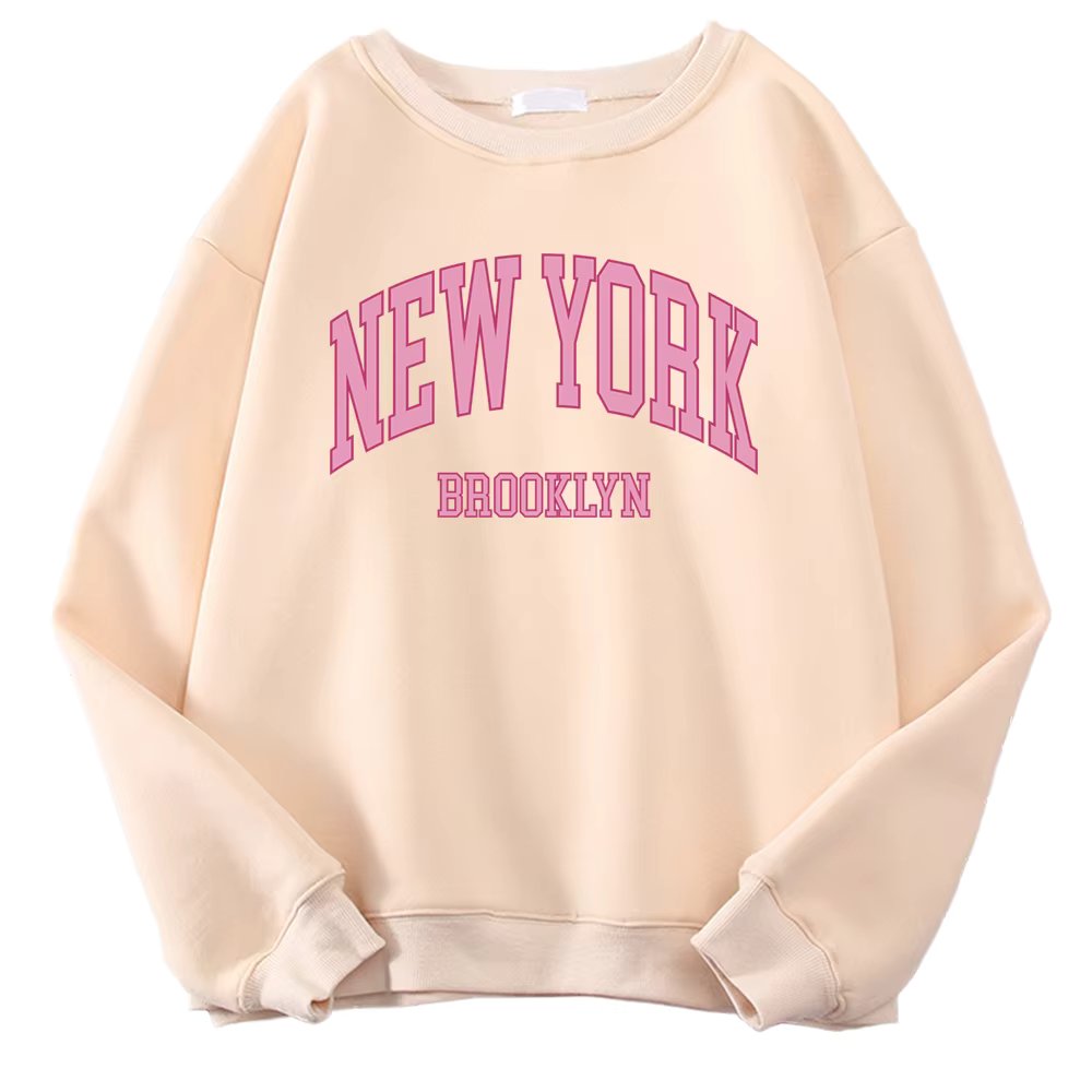 New York Brooklyn Pink City Letter Prints Male Sweatshirts Autumn Street Hoodies O-Neck Fleece Pullovers Warm Loose Sportswears