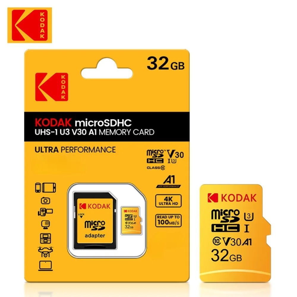 Kodak 32GB-256GB Micro SD Memory Card - High Speed ​​Class 10 U3 UHS-I for Smartphones, Digital Cameras, Tablets and Drones