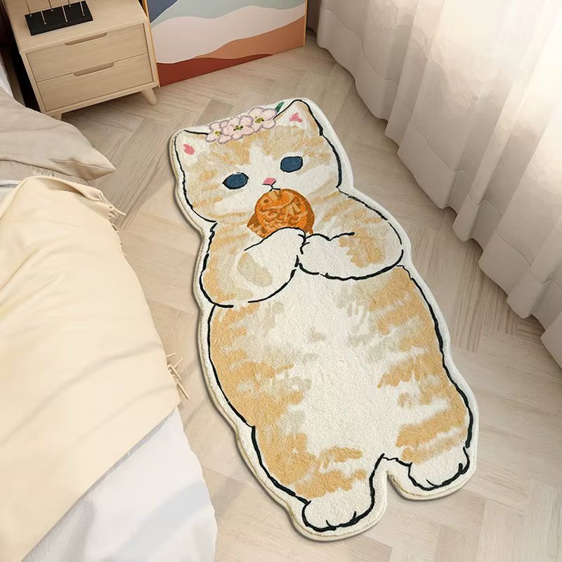 Bedroom Carpet Simple Cute Cat Mat Bedside Blanket Anti-Slip Wear-Resistant Rug Bedroom Home Living Room  Animals Floor