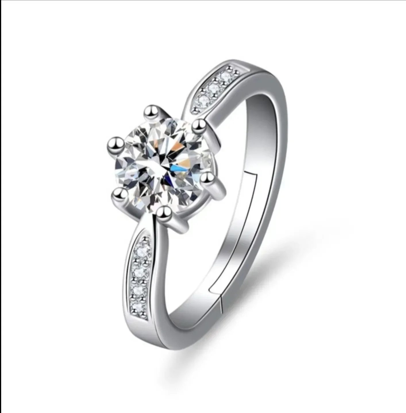 Moissanite Zircon Engagement Ring Open Ring Men and Women Models Pair Ring Classic Six-claw Couple Pair Ring
