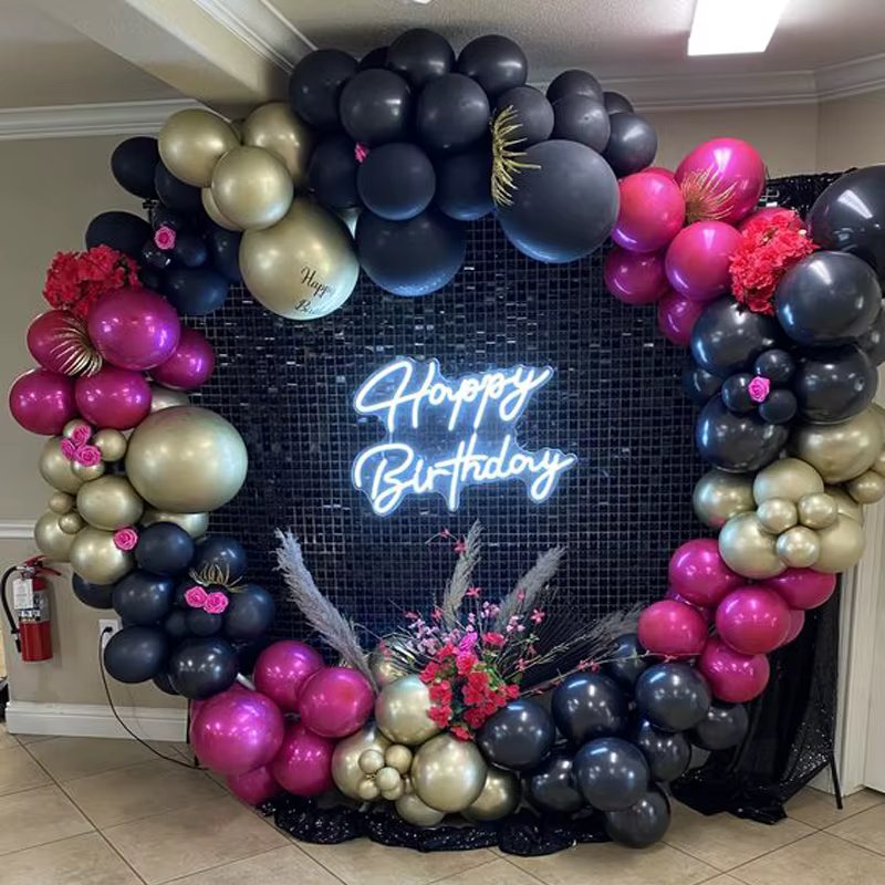 Hot Pink and Black Balloon Arch Kit Rose Red Pink Metallic gold Latex Balloons for Birthday Decoration Wedding Baby Shower party
