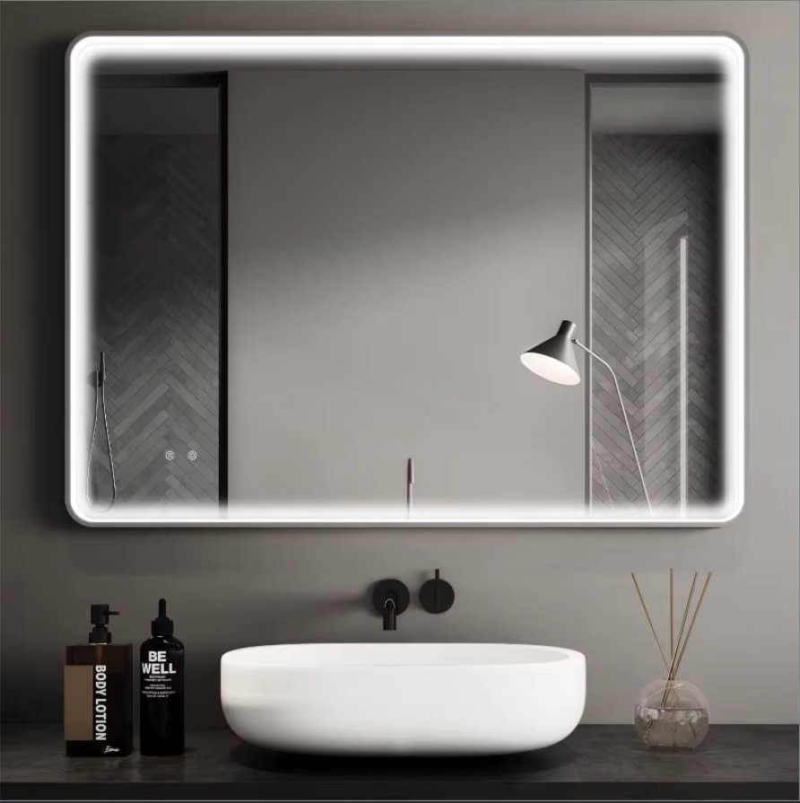 LED Bathroom Mirror,Illuminated Wall Mirror, Super Bright COB Light Strip, Adjustable Touch Switch, Anti-Fog and Energy-Saving