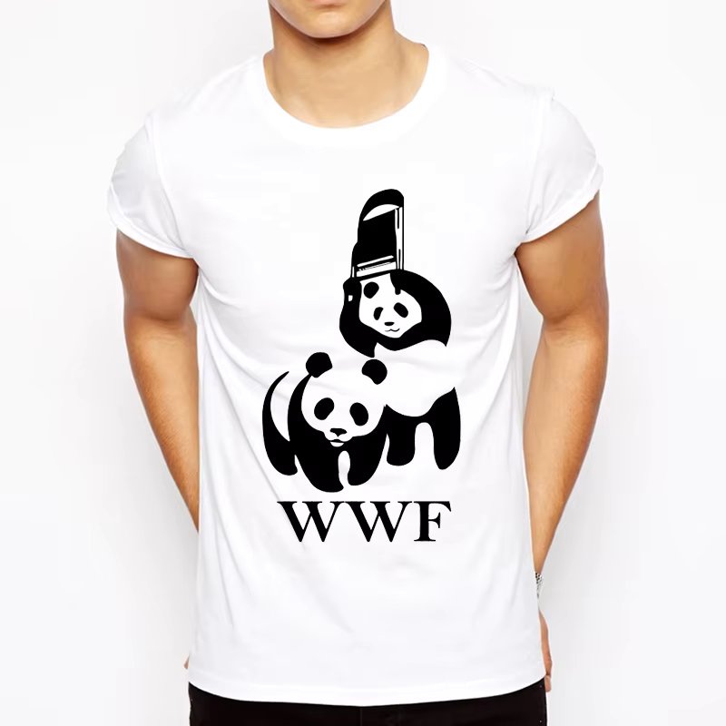 Cool Camiseta T Shirt Men T Shirt Summer Fashion Funny T-shirt WWF Wrestling Panda Comedy Short Sleeve