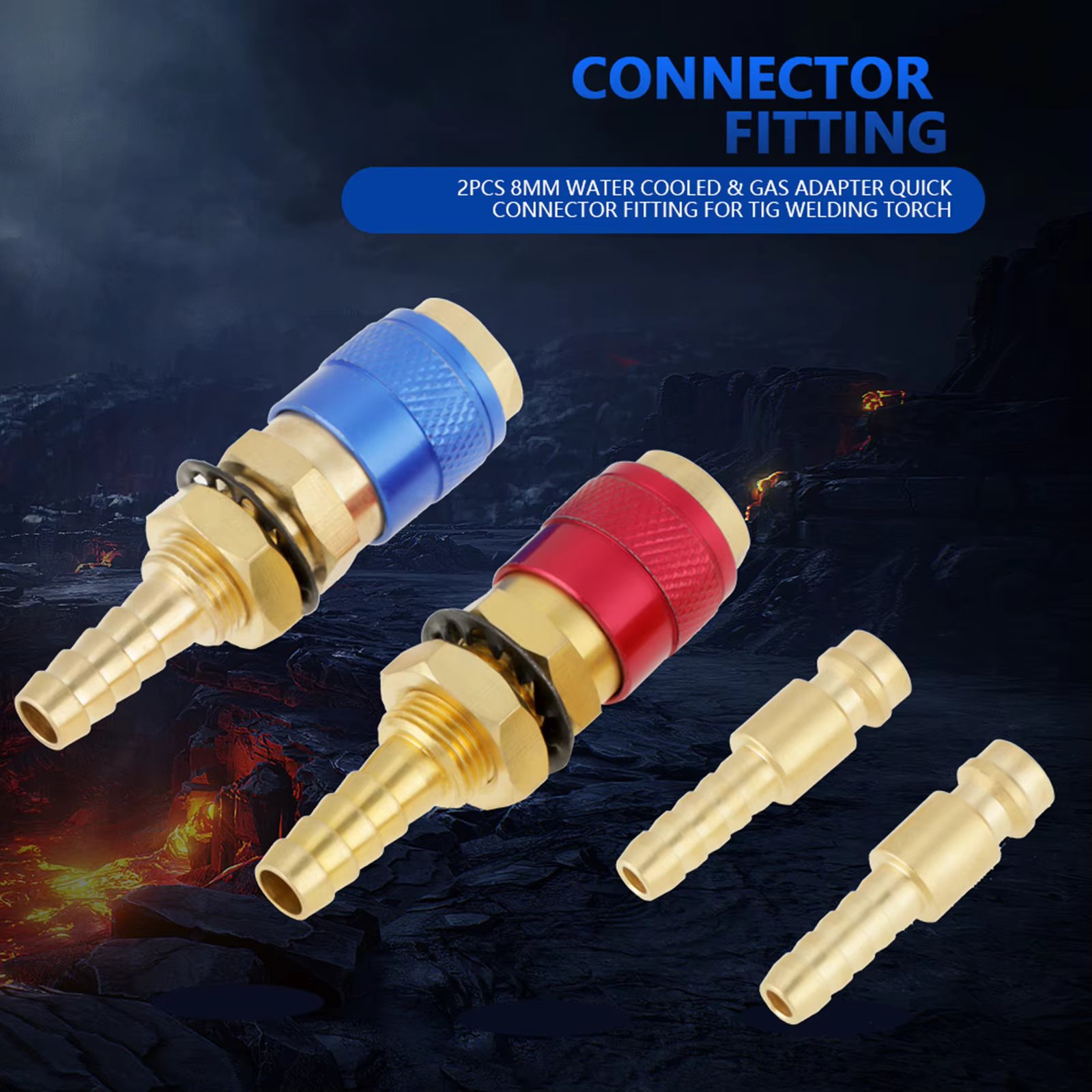 2pcs 8mmWater Cooled Air Cooled Gas Water Adapter Quick Connector Fitting For MIG TIG Welding Torch Plug