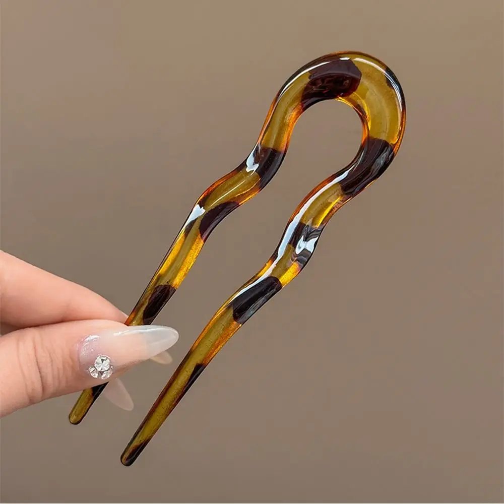 Fashion U-Shaped Hair Fork Geometric Design Hairpin Acetate Hair Sticks Hair Styling Tools Tortoiseshell Headwear Accessories