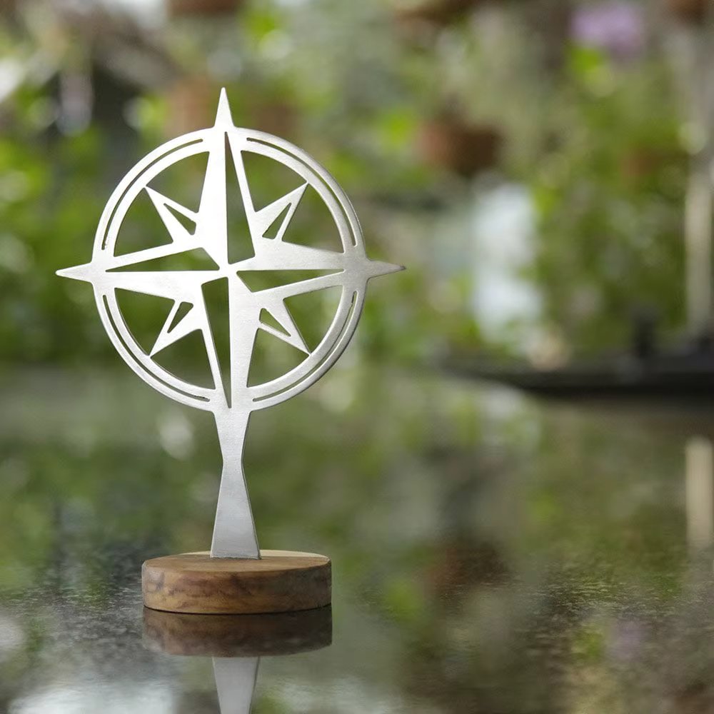 Wind Rose for Decoration Stainless Steel Support-Teak Wood