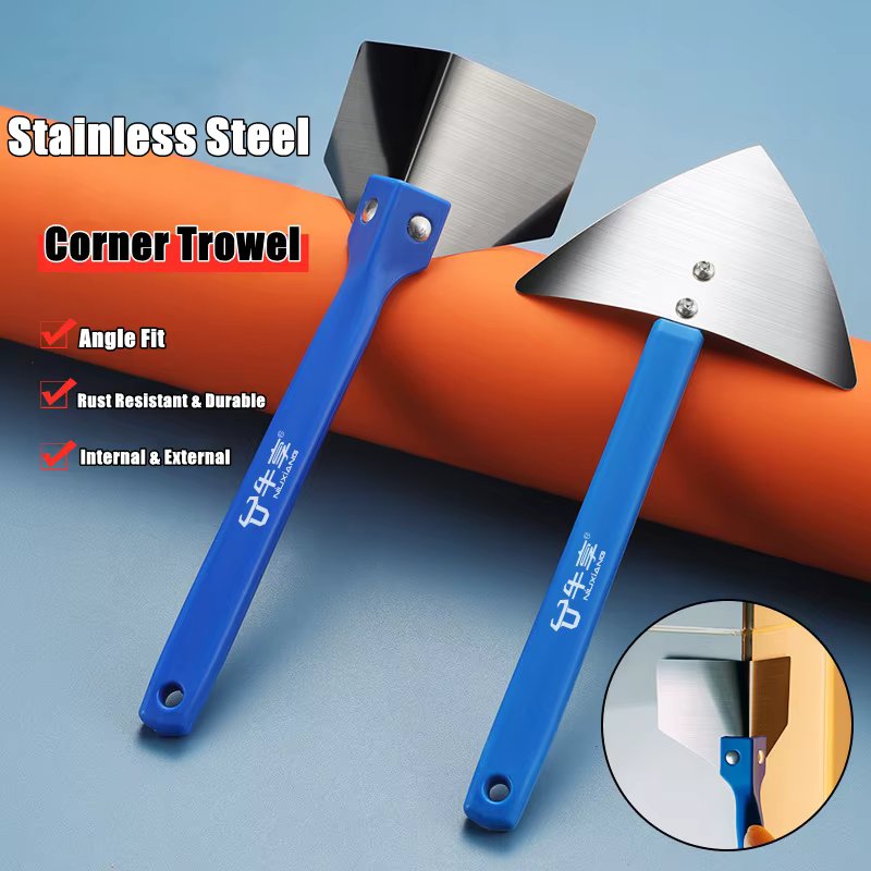 Stainless Steel Spatula Sealing Tools Corner Trowel Plastic Handle Trowel Painting Putty Internal External Corner Putty Scraper