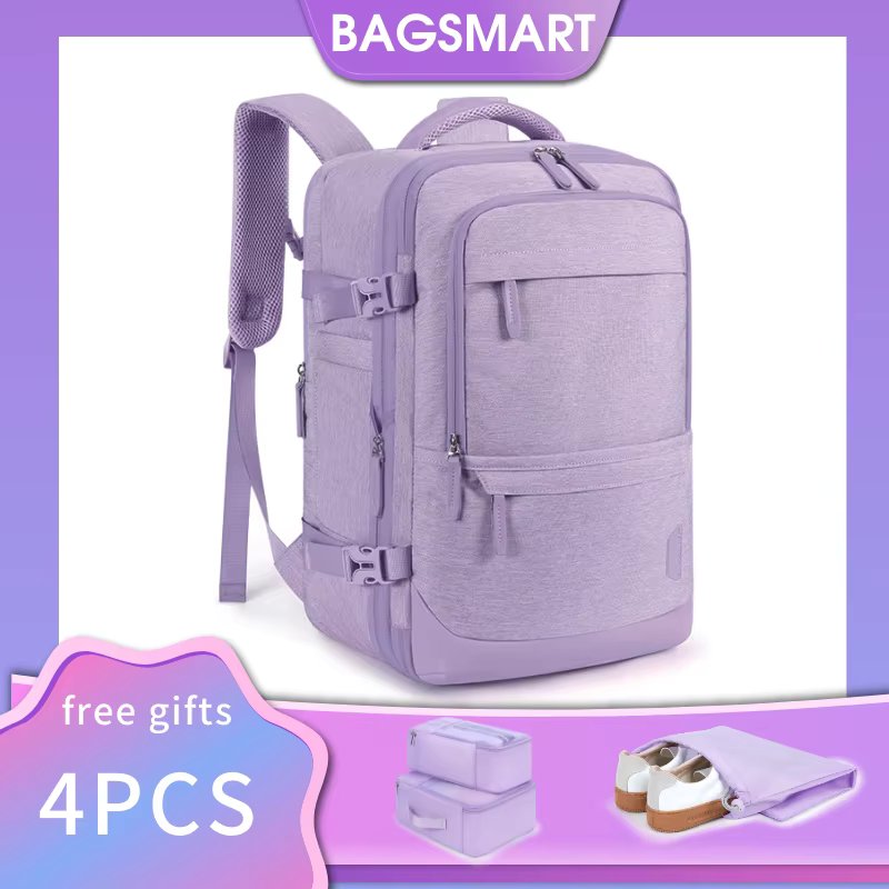 BAGSMART 4PCS Travel Backpack Cabin Carry On Backpack with Packing Cubes 40L Expandable Waterproof Backpacks for Women