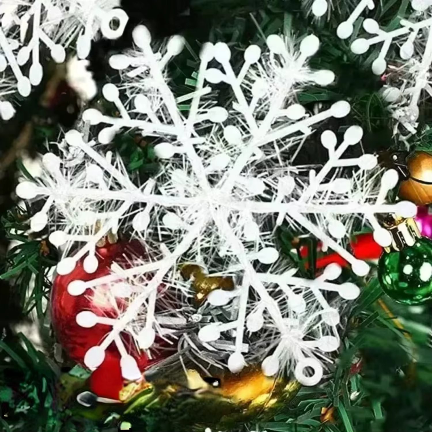 White Christmas Snowflake Christmas tree girl transplant pendant, artificial plastic glitter snowflake, Home DIY