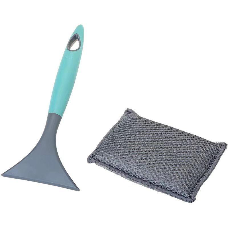 Kitchen cleaning ceramic scraper Set and sponge microfiber dual-use plastic V9297