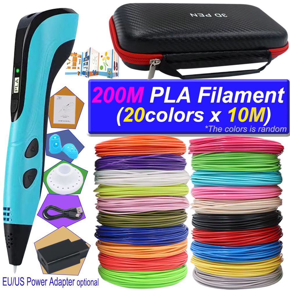 2024 3D Pen Set for Children 3D Printing Pen with LED Screen 200M PLA Power Adapter Travel Box Christmas Birthday Gift for Kids