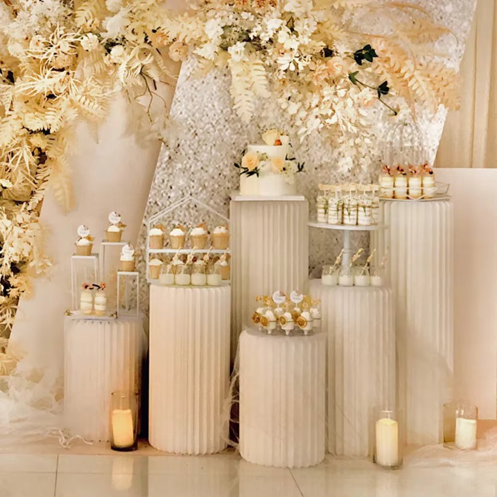 Paper Folding Cylinder Dessert Table Cake Stand Birthday Anniversary Party Supplies Wedding Decor Flower Rack Ramadan Ornament