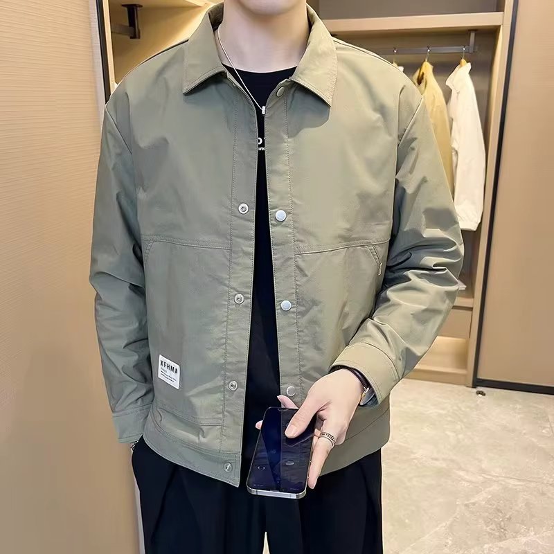 Trend In Men's Snap Button Jacket Over Fit Simple Casual Stain Oo-out Daily Fashion Spring Autumn JP0404