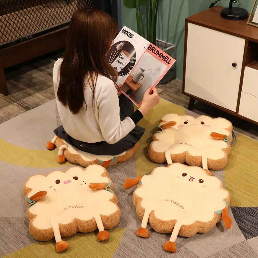Cute Toast Cushion Cars Comfortable Elastic Pads Simulated Bread Toasts Mats Soft Car Chair Backrest Mat Non-Slip Plush Cushions