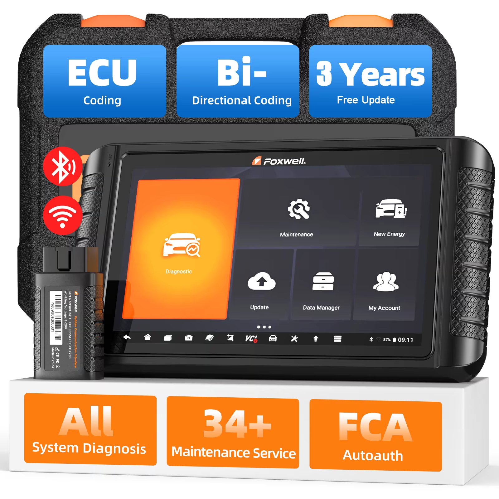 2024 FOXWELL Professional Car Scanner NT1009 Bidirectional Test Advanced ECU Coding 34+ Reset All System Diagnosis OBD2 Scanner