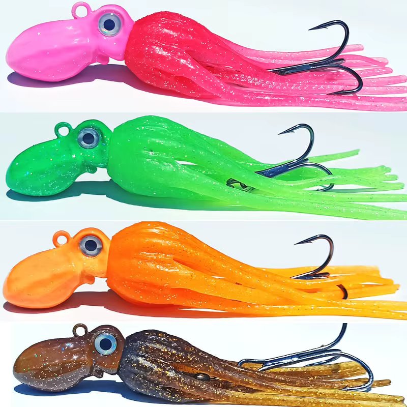 1pc 100g150g200g250g300g350gGlow Copper Head Octopus Squid Skirt Bait With Hook Trolling Lure  Big Game Drag Fishing Lure
