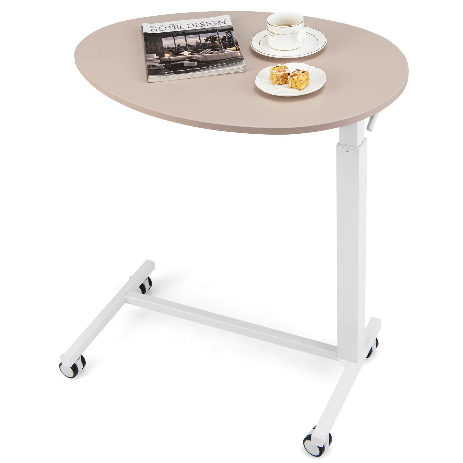 GOFLAME Mobile C-shaped Standing Desk, Rolling Sit to Stand Table with Adjustable Heights, Lockable Wheels, Round Edge Tabletop