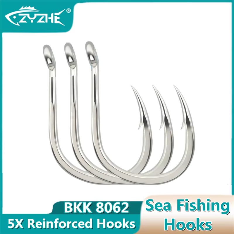 ZYZ 10pcs/Lot JIG Assist Hook Sea Fishing Hooks 9 Sizes BKK Hooks Boat Fishing Fishhooks Bkk8062 5X Reinforced Tuna Hooks Tackle