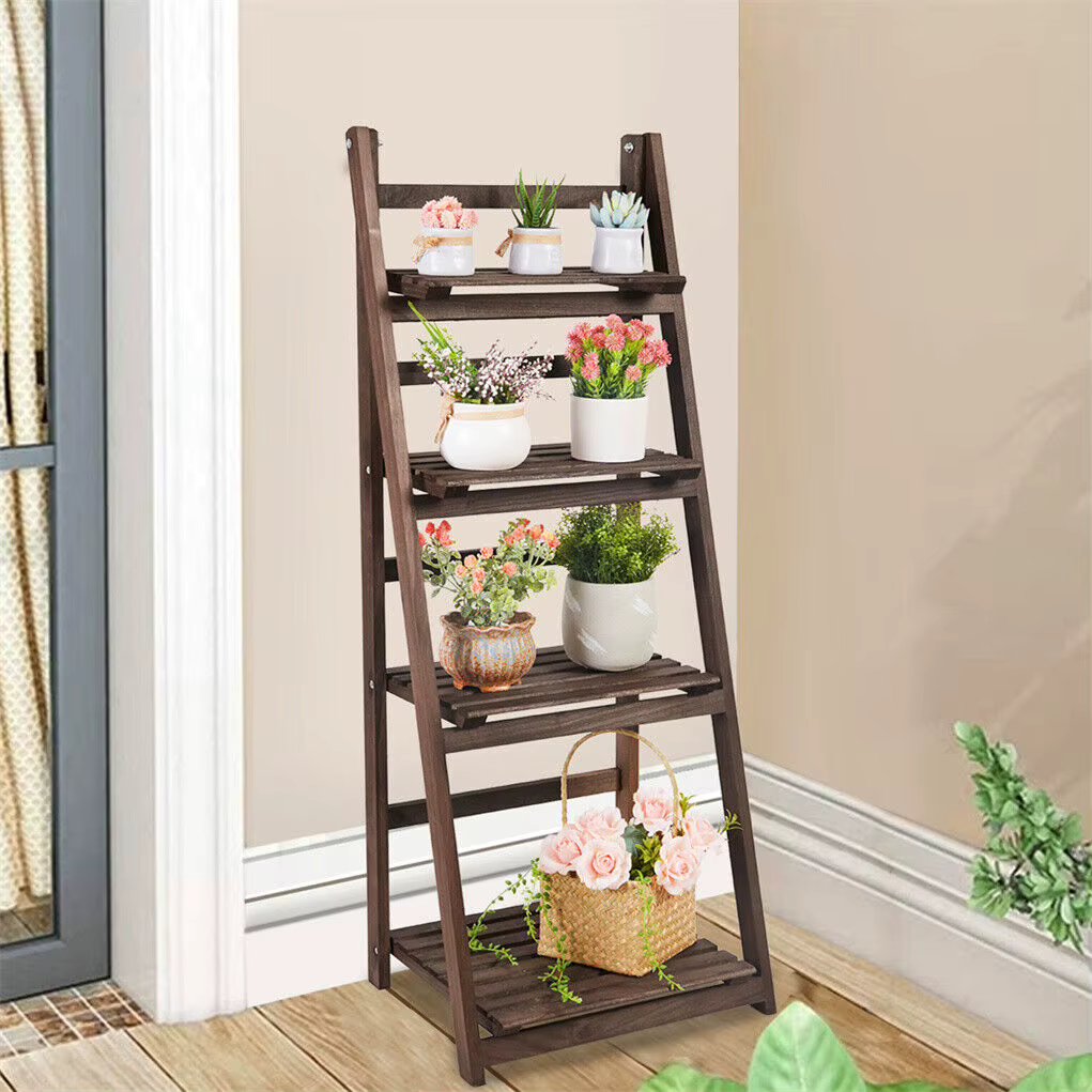 4 Tier Plant Stand Flower Display Stand Folding Wooden Ladder Storage Rack Book Shelves Indoor Outdoor
