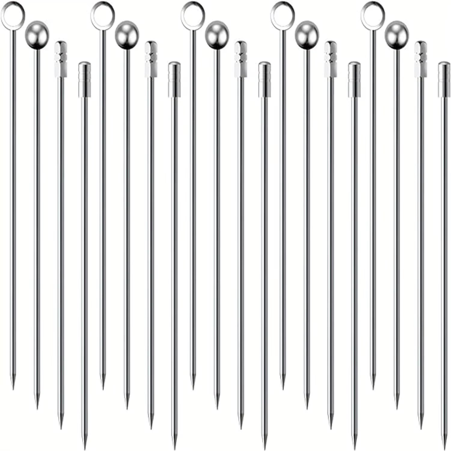 20Pcs/pack Stainless Steel Cocktail Picks, Cocktail Sticks, Cocktail Skewers, Reusable Metal Cocktail Stick, Olives Appetizers