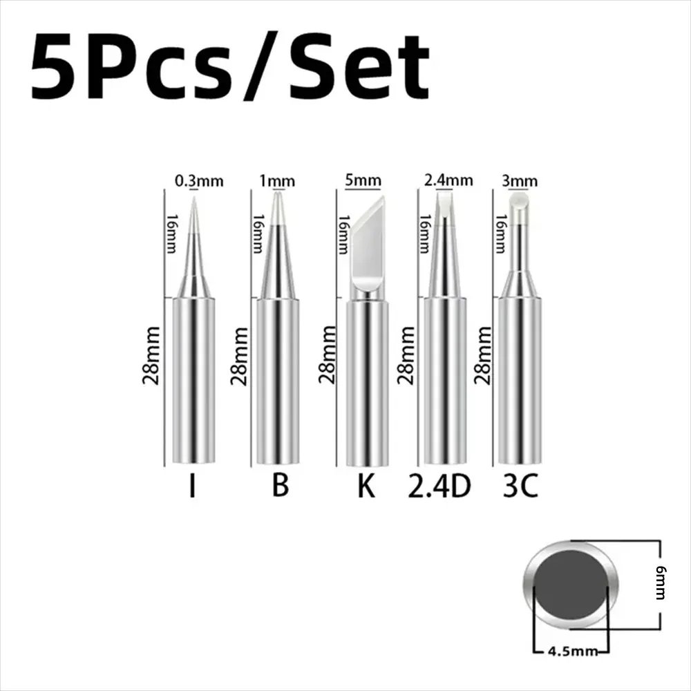 5Pcs I+B+K+2.4D+3C Soldering Iron Pure Copper 900M Soldering Iron Head Set Inside Hot Bare Copper Electric Tip