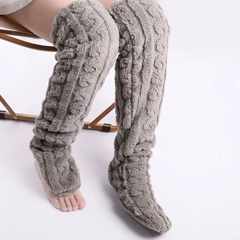 Thickened Velvet Twist Leg Warm Knee Socks High Boots Floor Shoes For Ladies Indoor Slippers