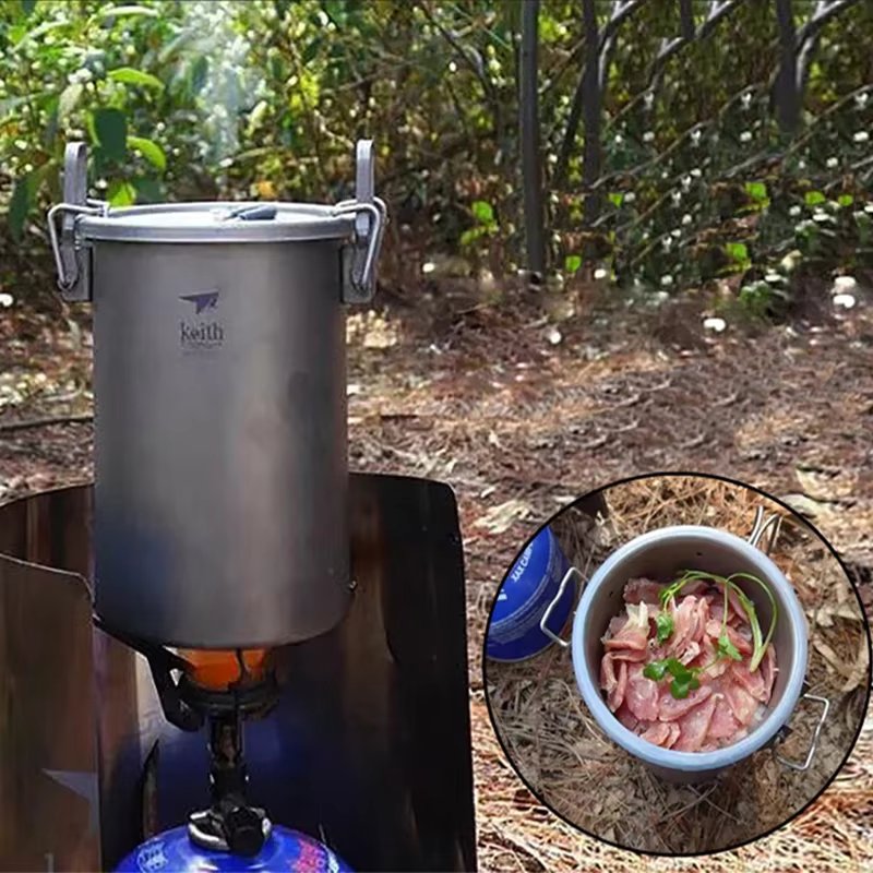 Keith Outdoor Pure Titanium Cooking Stew Pot Camping and Picnic Supplies Rice Stew Soup Set Pot Utensils Rice Cooker