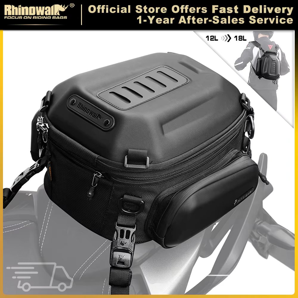 Rhinowalk Motorcycle Tail Bag Waterproof Motorbike Rear Seat Bag 12L-18L Expandable Hardshell Motor Luggage Backpack Rider Case