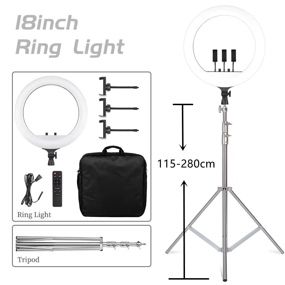 Ring Light Photography 18 inch LED Large Selfie Video Remote Control Tripod Stand Phone Clip YouTube Live Lighting Photo Studio