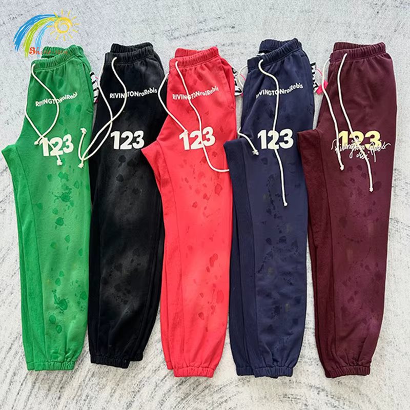 Red Black Green Blue Vintage Washed Old Worn Out RRR123 Sweatpants Men Women 1:1 Tags Jogger Drawstring Pants Oversized Trousers