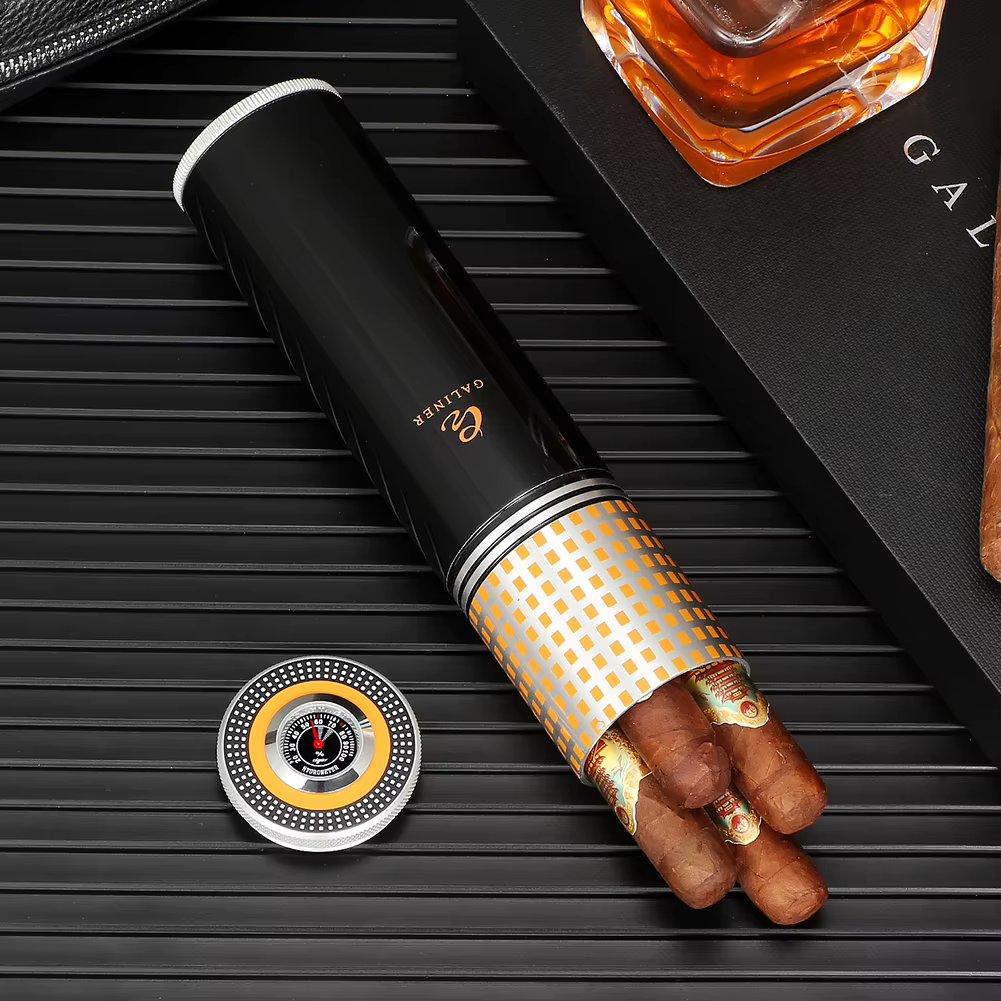 GALINER Luxury Cigar Humidor With Hygrometer For Control Cigar Humidifier New Travel Jar Portable Tube Cigar Box Case