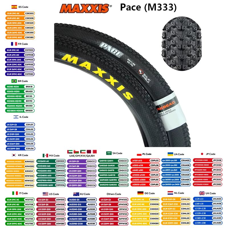 MAXXIS PACE(M333) Bicycle Wire Tire 26/27.5/29 x 1.75/1.95/2.1 For MTB Mountain Bike Anti Puncture Fetus Tyre Original Bike Part