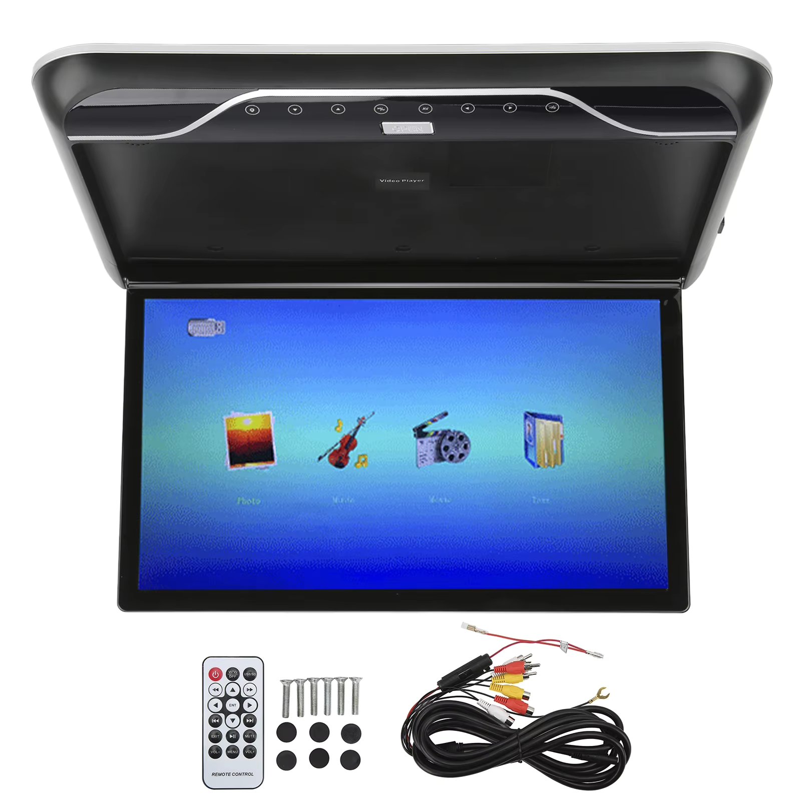 19 Inch Car Roof LCD Video Player 1080P 16 Color Flip Down Monitor USB Input Touch Control Television With Remote Control