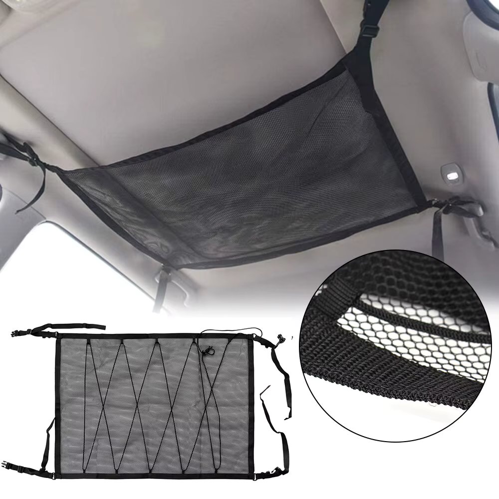 Double Layer Car Ceiling Storage Net Pocket Roof Bag Interior Cargo Adjustable Mesh Sundries Organizer Storage Bags For Van SUV